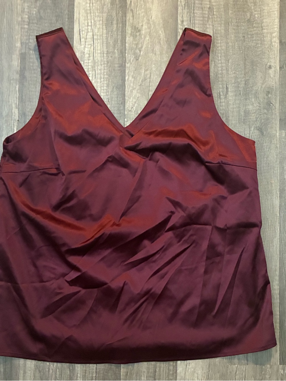 Satin V-Neck Tank Top - Burgundy